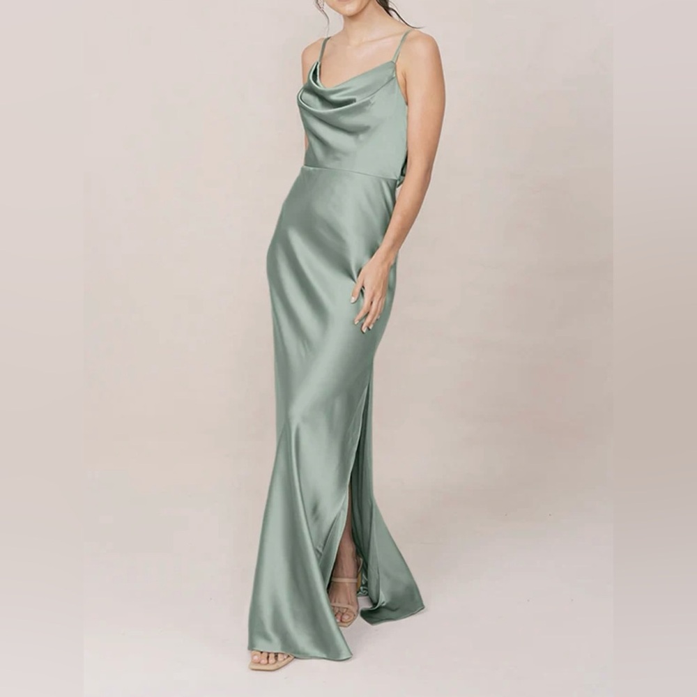 Revelry Sage Green Satin Maxi Dress